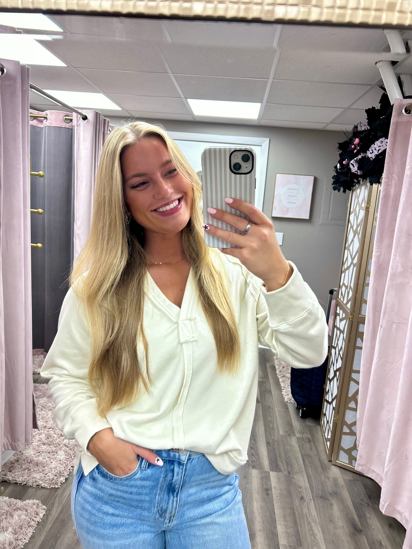 Hooded V Neck Knit Top