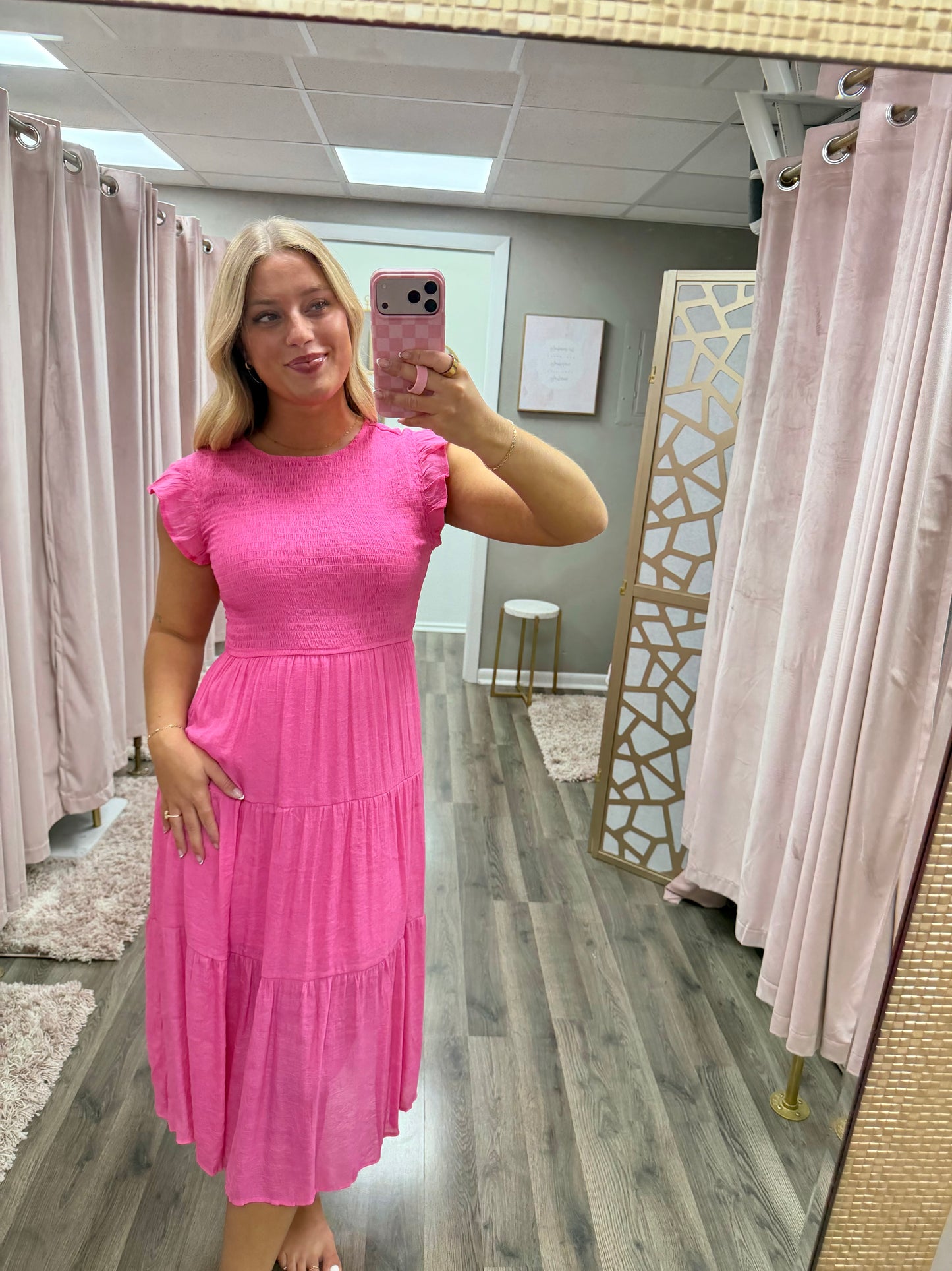 Smocked Tiered Midi Dress