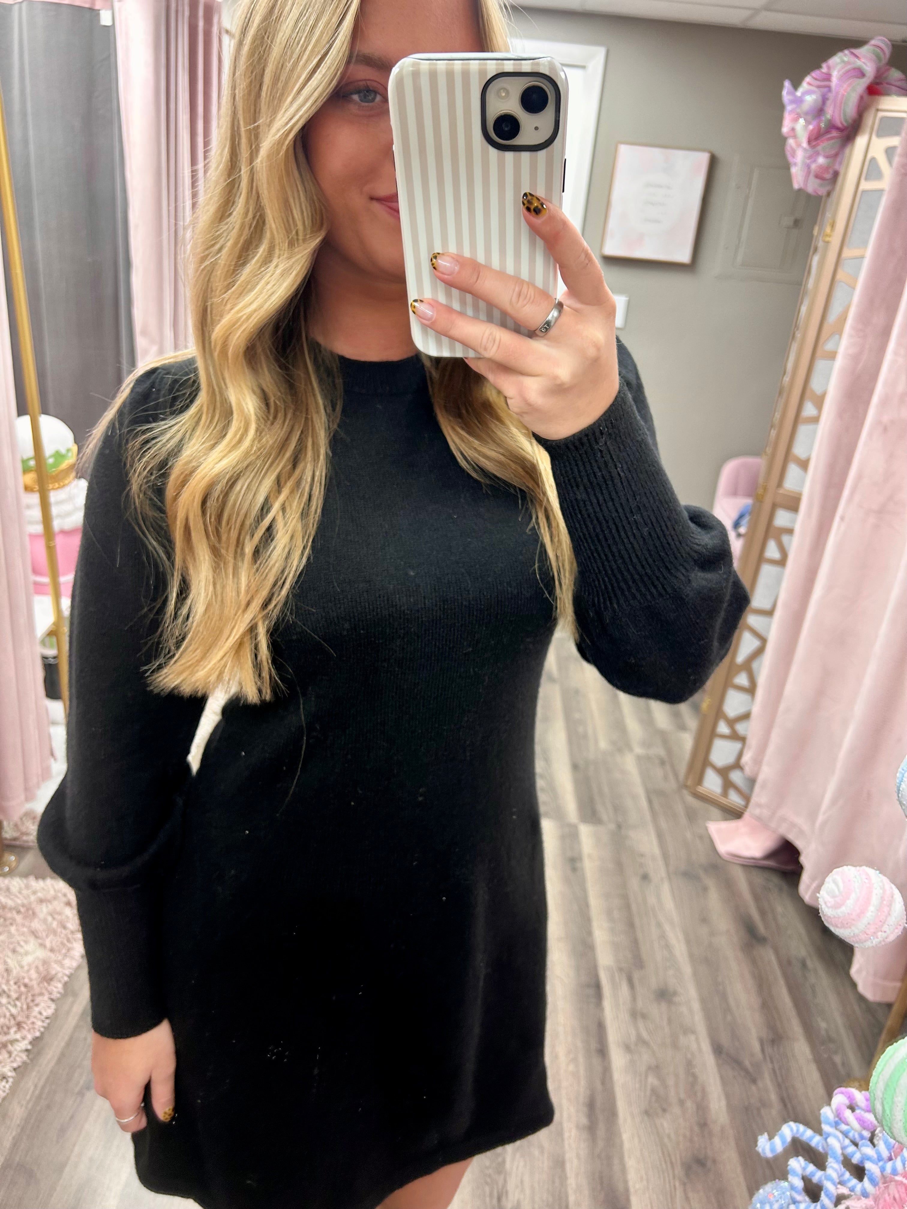 Puff Sleeve Mini Sweater Dress