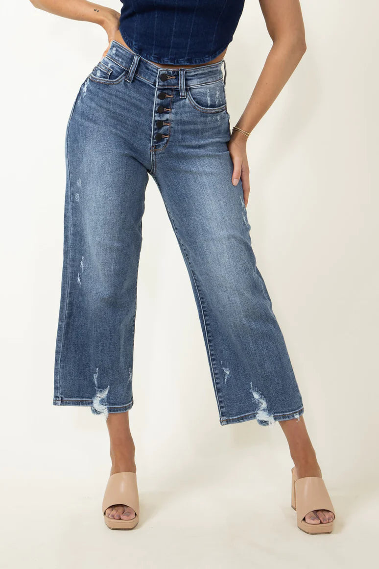 Judy Blue Button Fly Wide Crop Jean