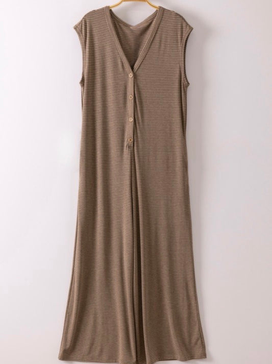 Striped Knit Button Down Jumpsuit