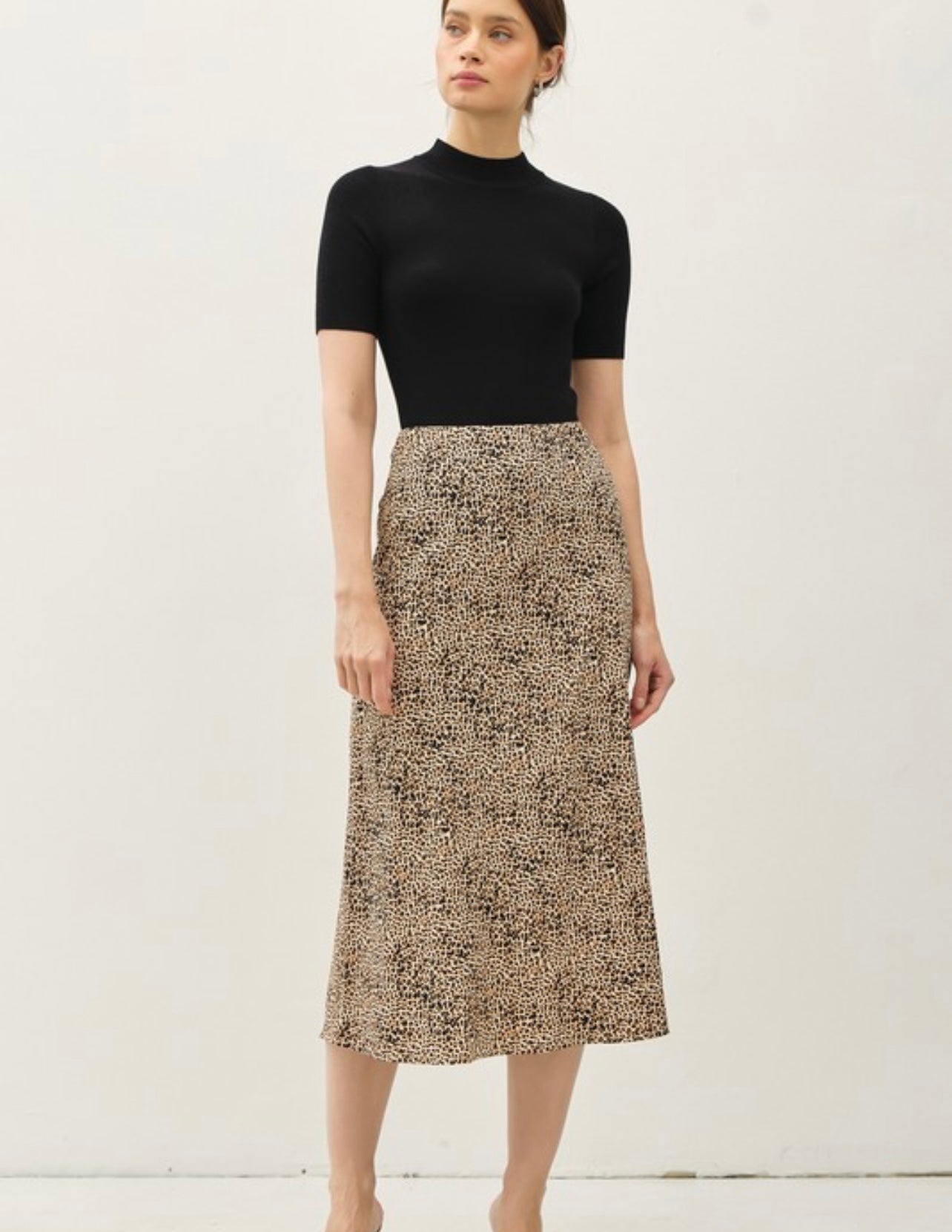 Printed Midi Skirt w/ Elastic Waist