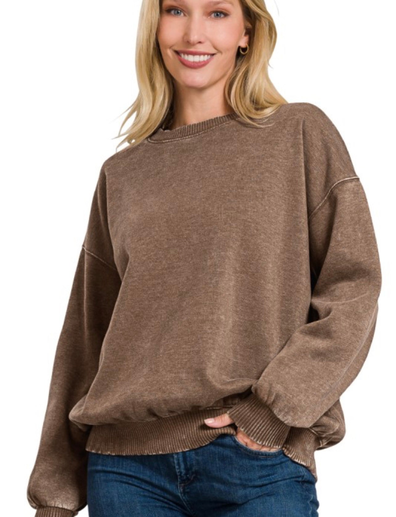 Acid Wash Pullover Fleece Crew