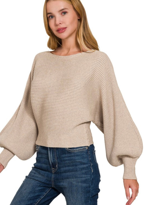 Boat Neck Balloon Sleeve Sweater