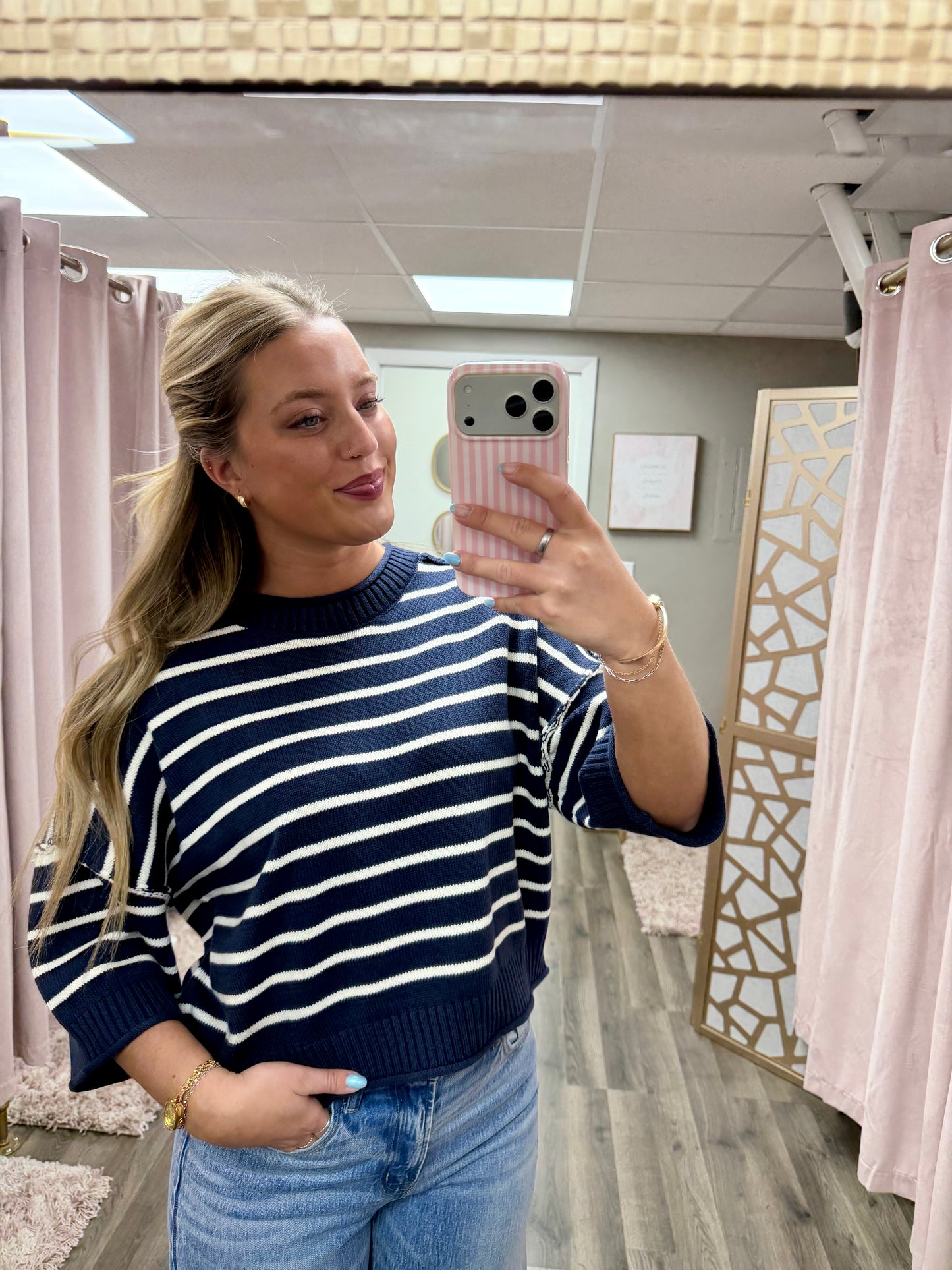 Drop Shoulder Stripe Sweater