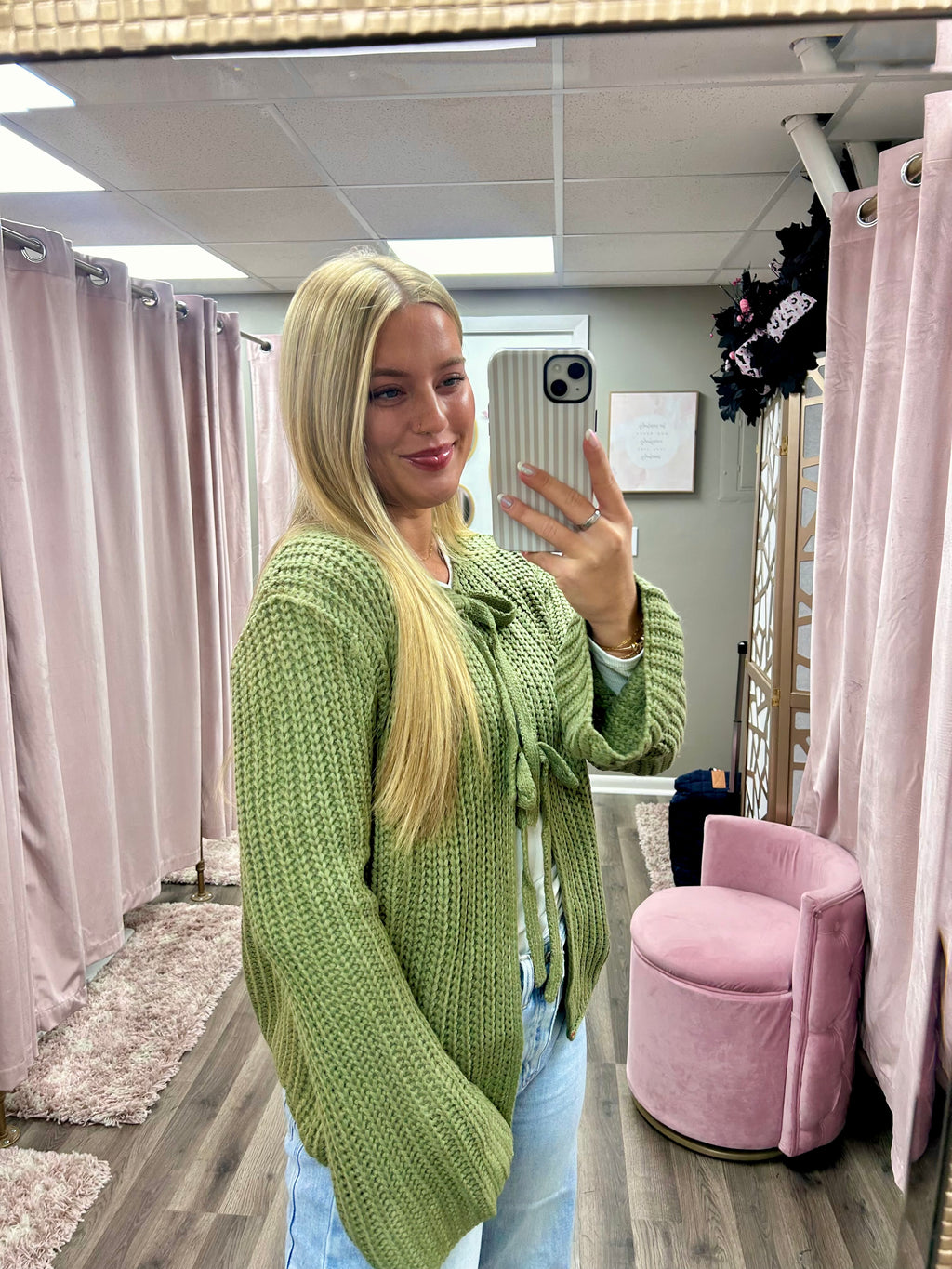 Solid Loose Knit Tie Front Sweater Top