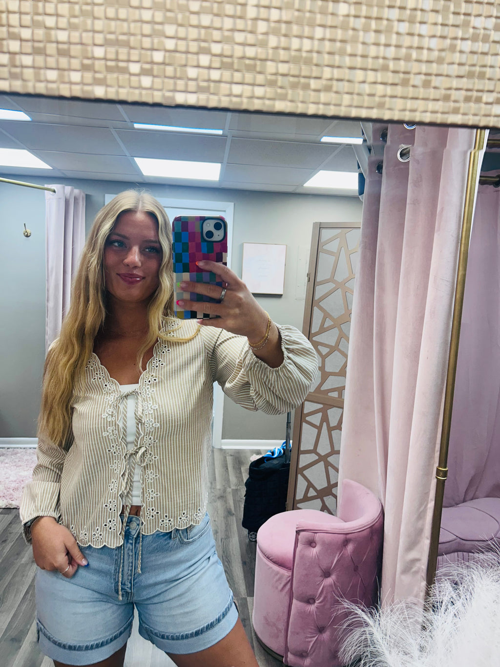 Embroidered Top with Front Tie