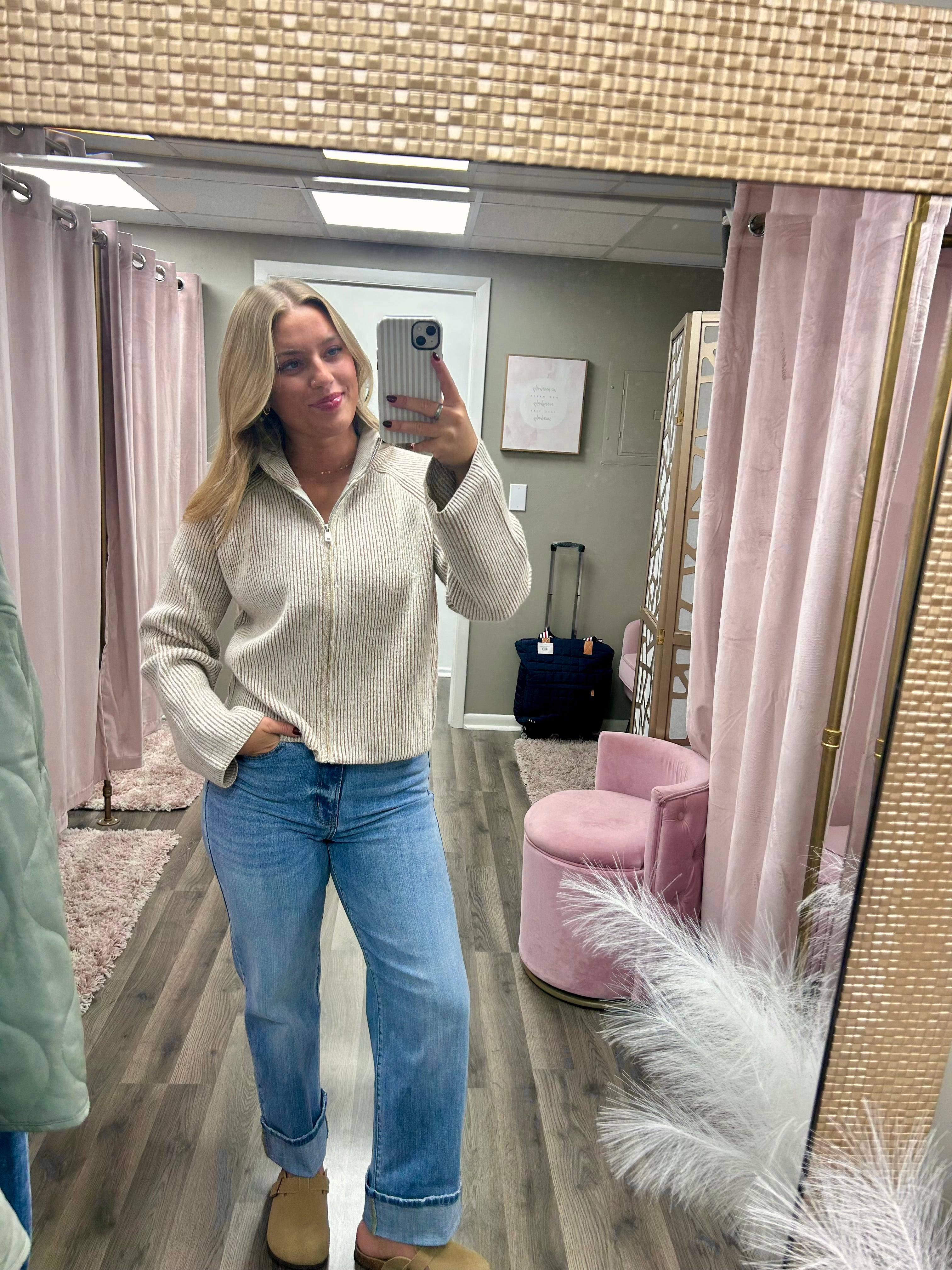 Relaxed Zipper Knit Cardigan