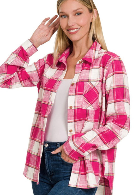 Cotton Plaid Shacket Top