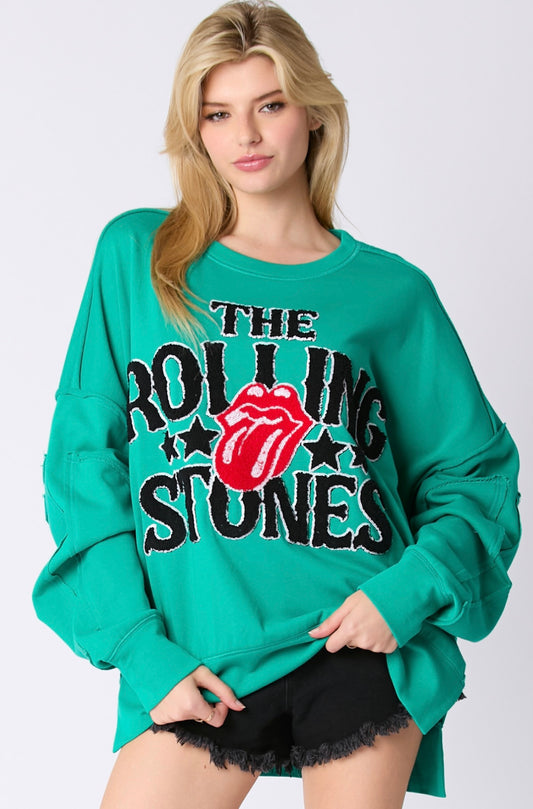 Sequin Rolling Stones Oversized Crew