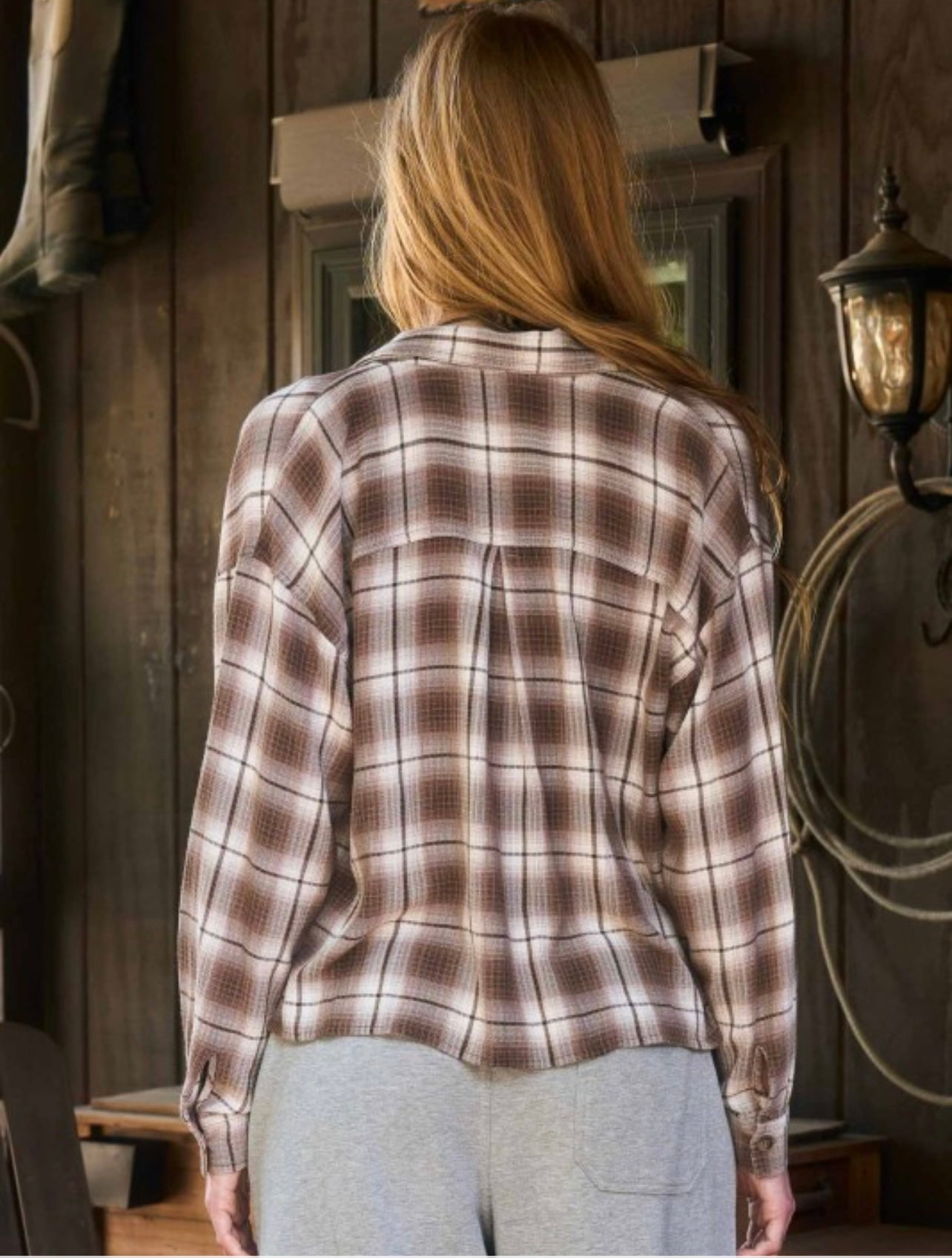 Plaid Boxy Long Sleeve Shirt