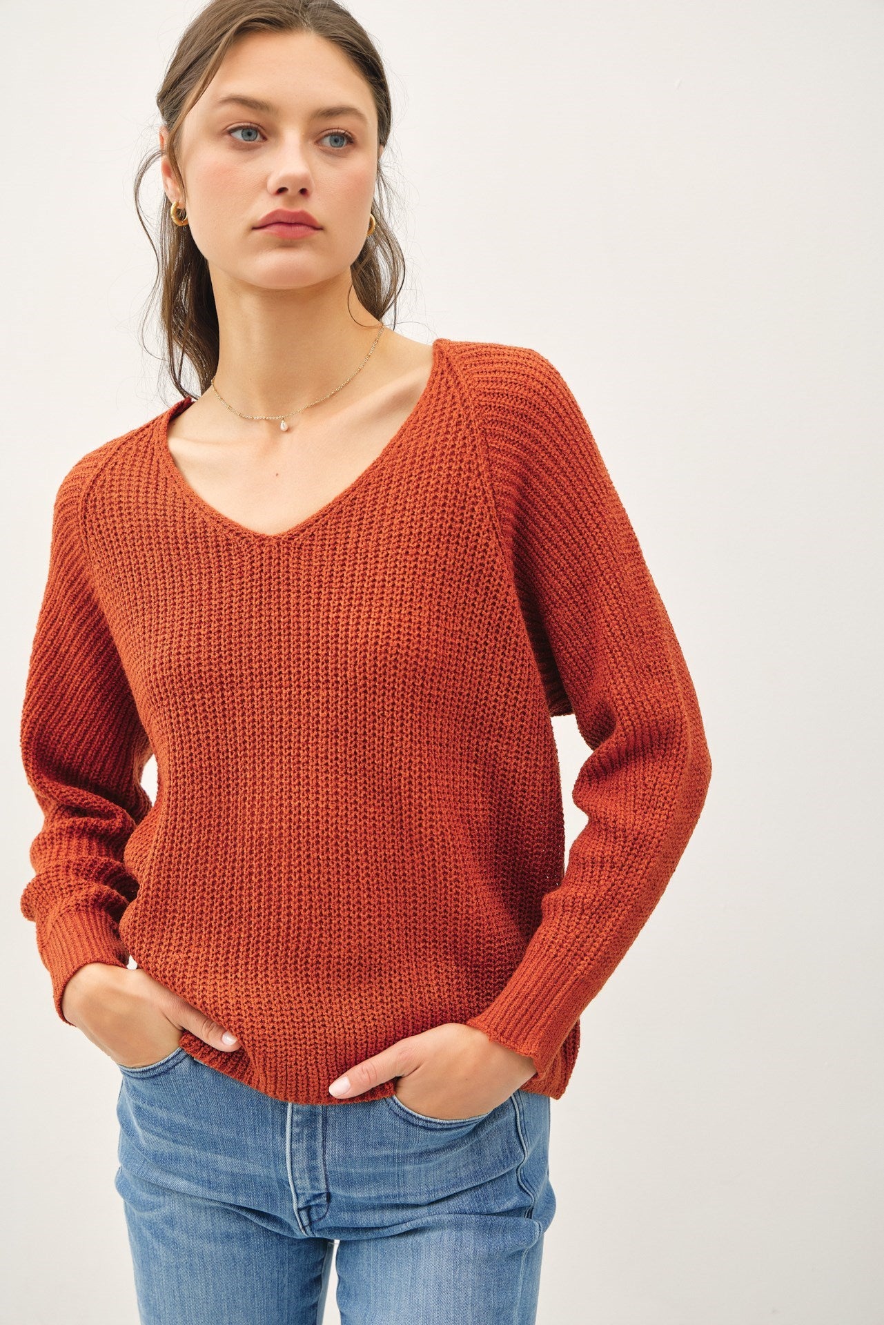 Ribbed V Neck Sweater