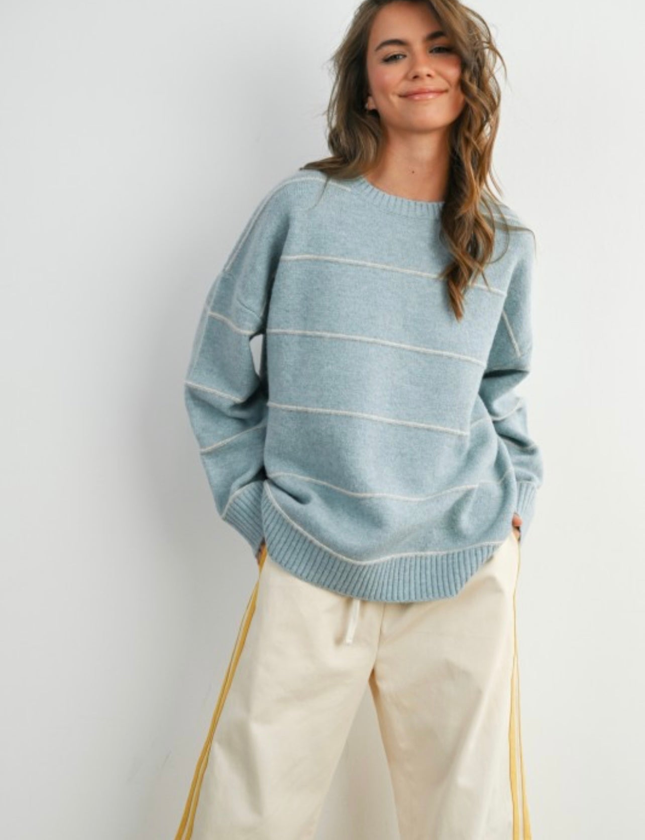 Stripe Pattern Drop Shoulder Sweater