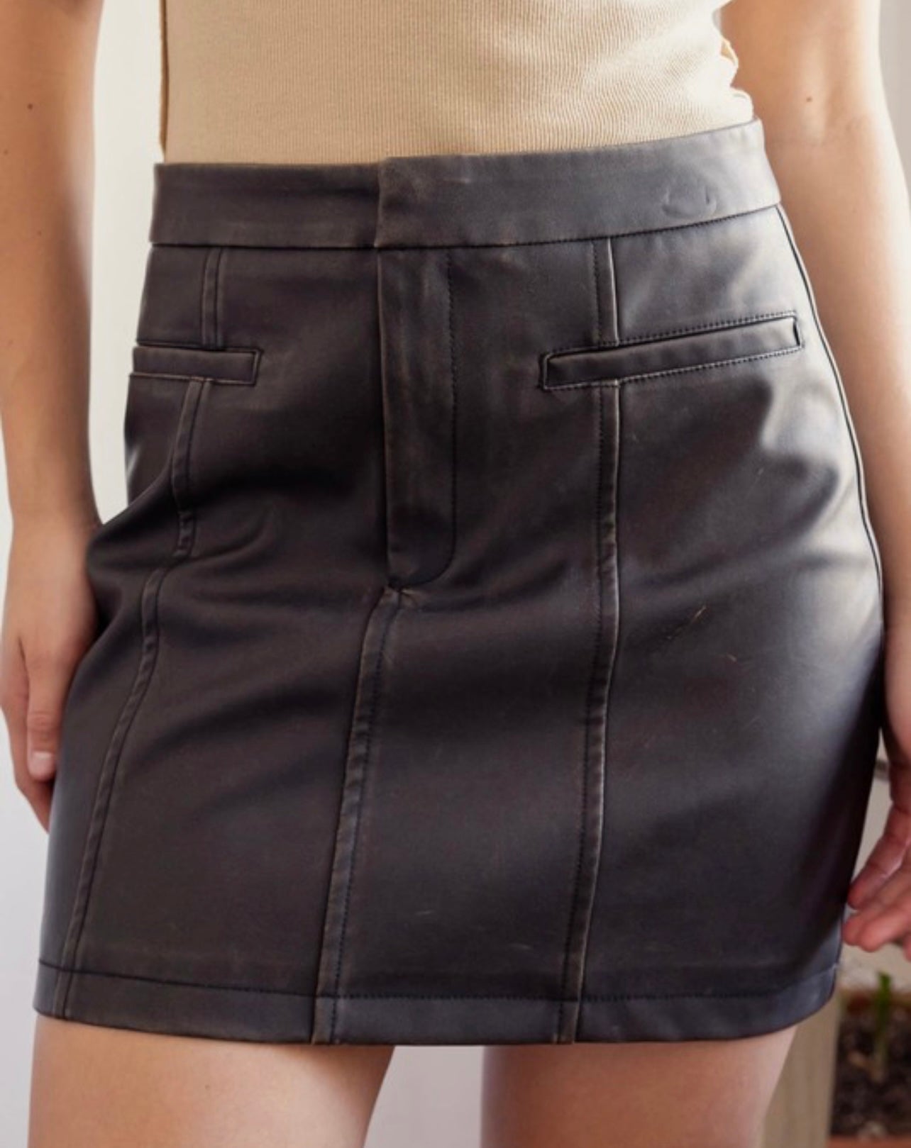 Washed Faux Leather Mini Skirt