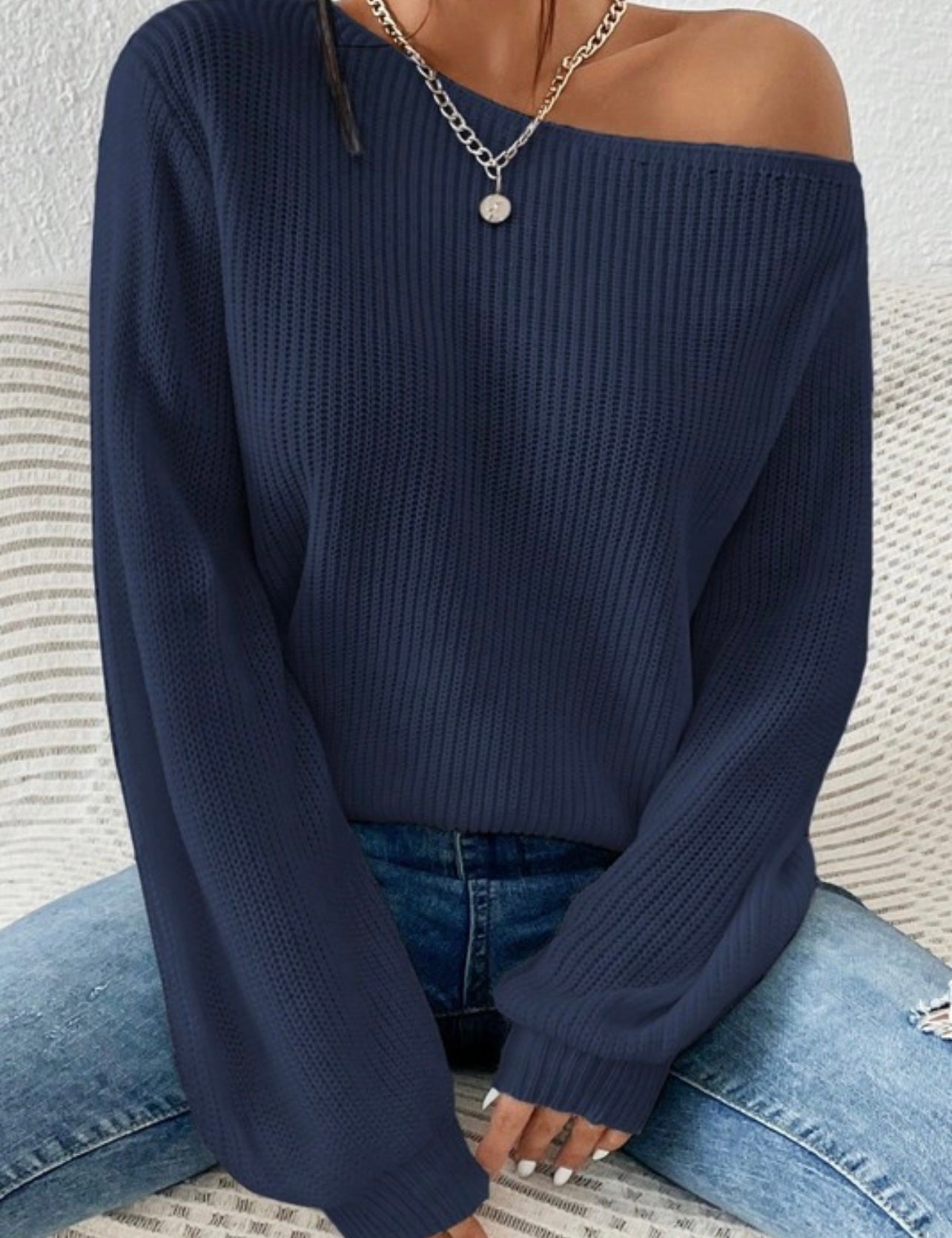 Ribbed Boat Neck Sweater