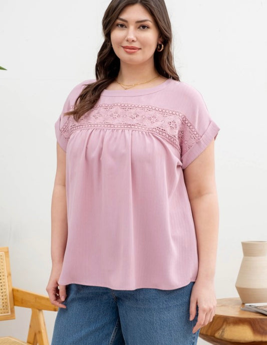 Floral Eyelet Lace Trim Top