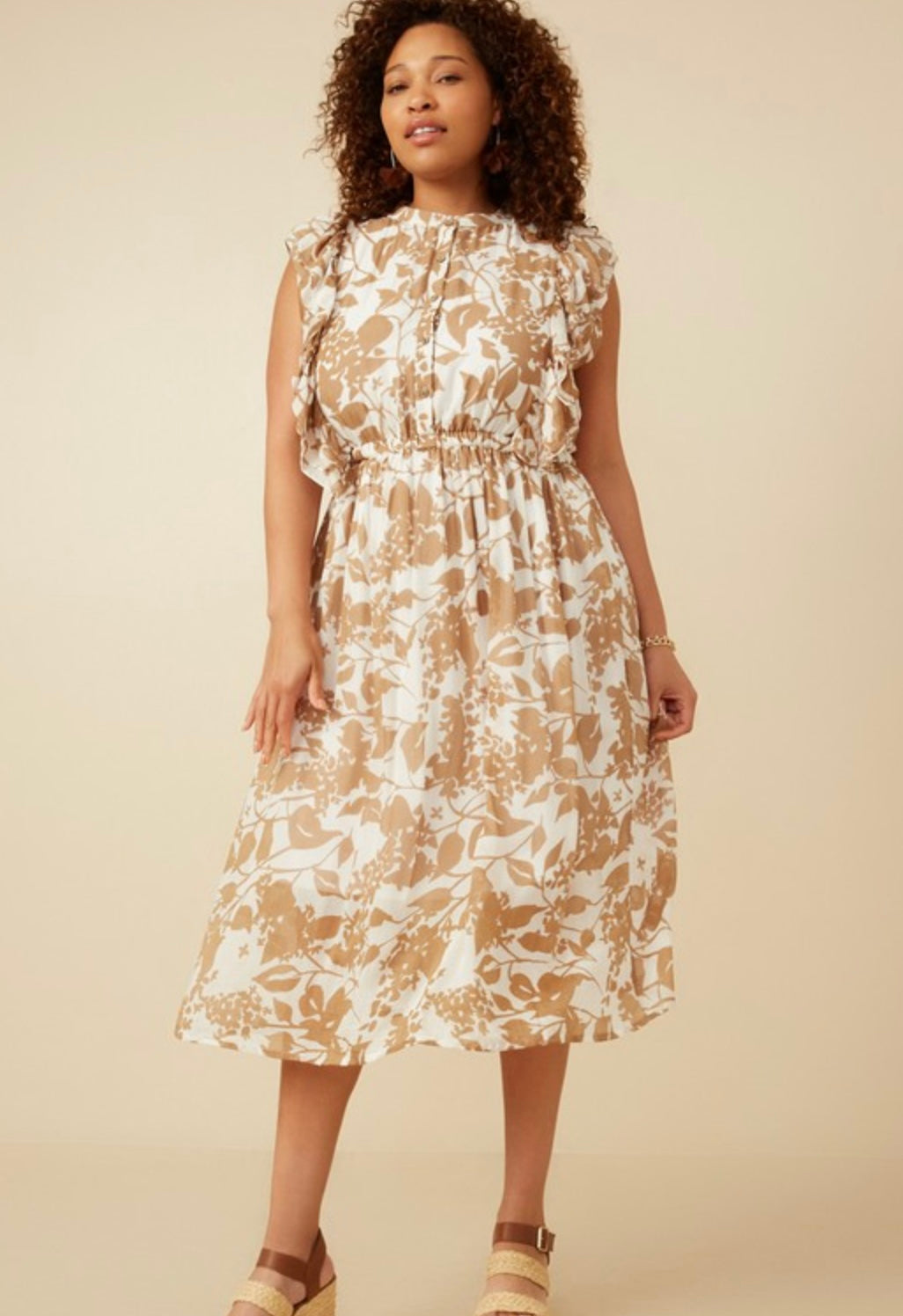 Plus Ruffled Button Detail Dress