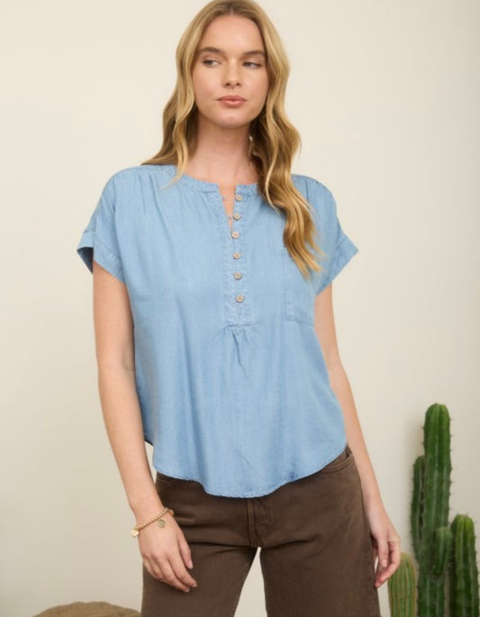 Ruched Shoulder Short Sleeve Top