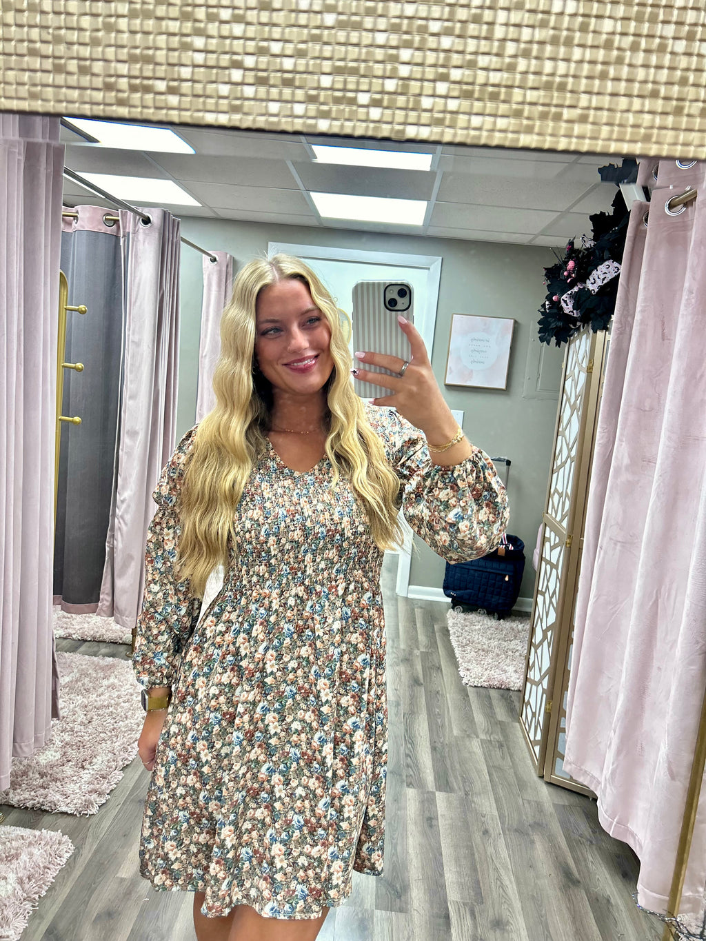 Floral Print Smocked Mini Dress