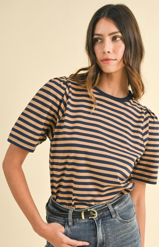 Multi Striped Puff Sleeve Top