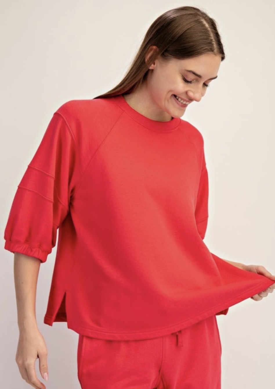 French Terry Bubbled Sleeve Top