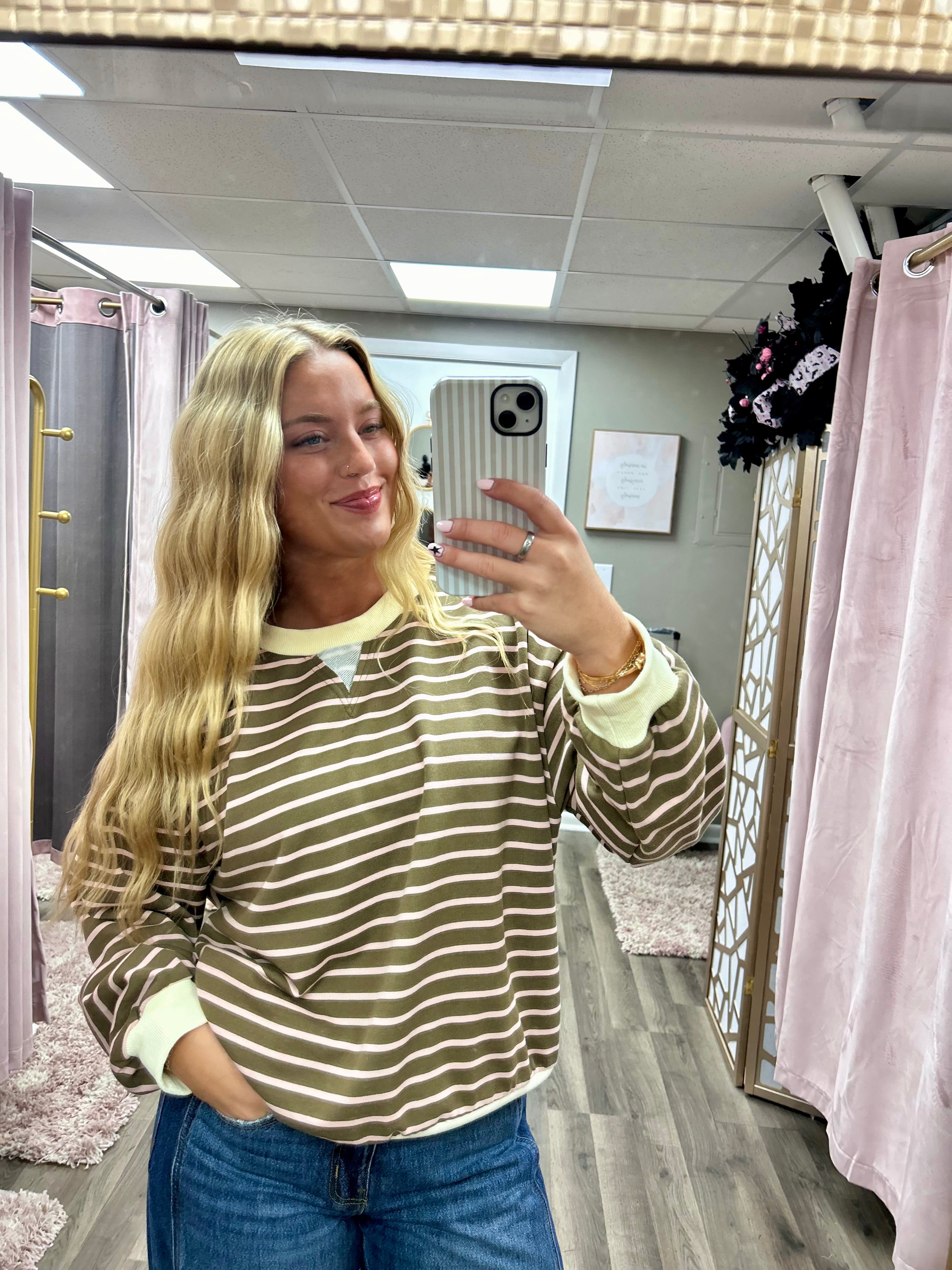 Stripe Terry Sweatshirt Top