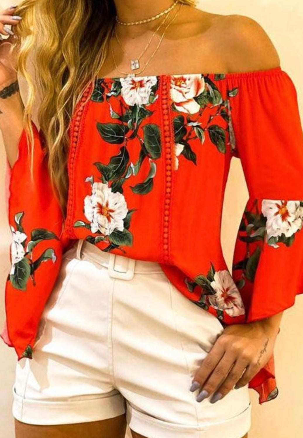 Floral Print Bell Sleeve Top