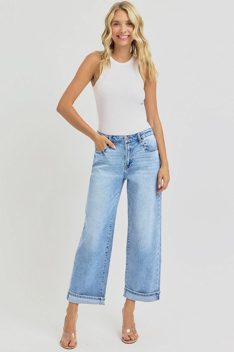 Risen Ankle Barrel Turn Up Cuff Jean