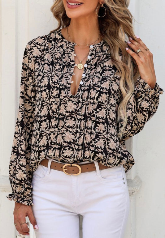 Floral Split Neck Blouse