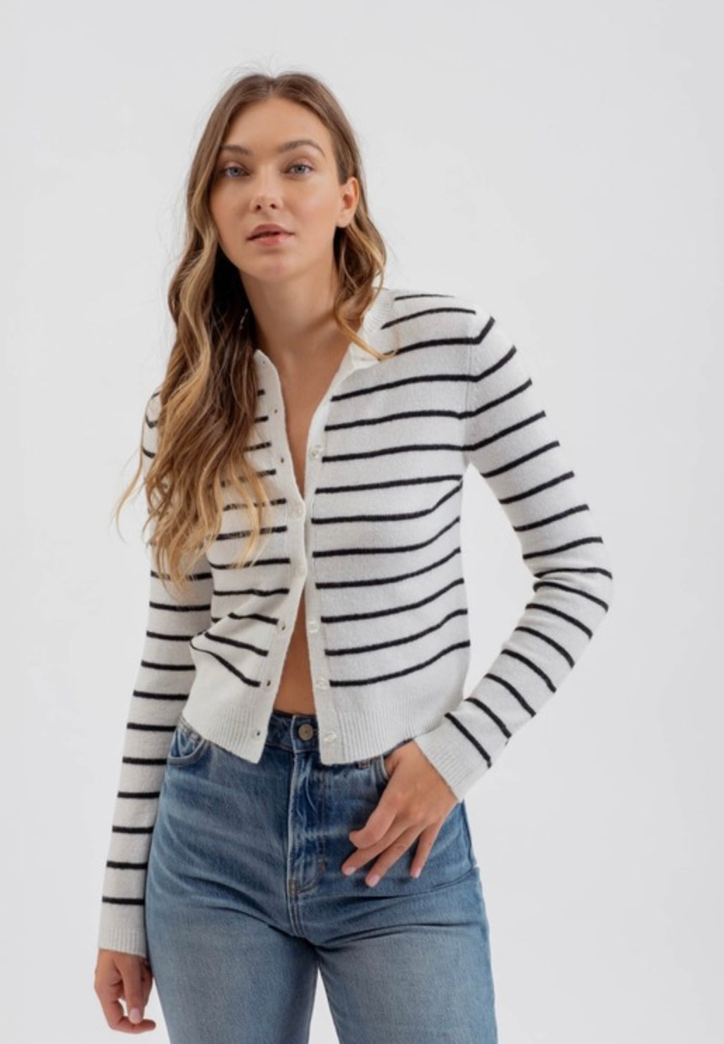 Stripe Button Knit Cardigan