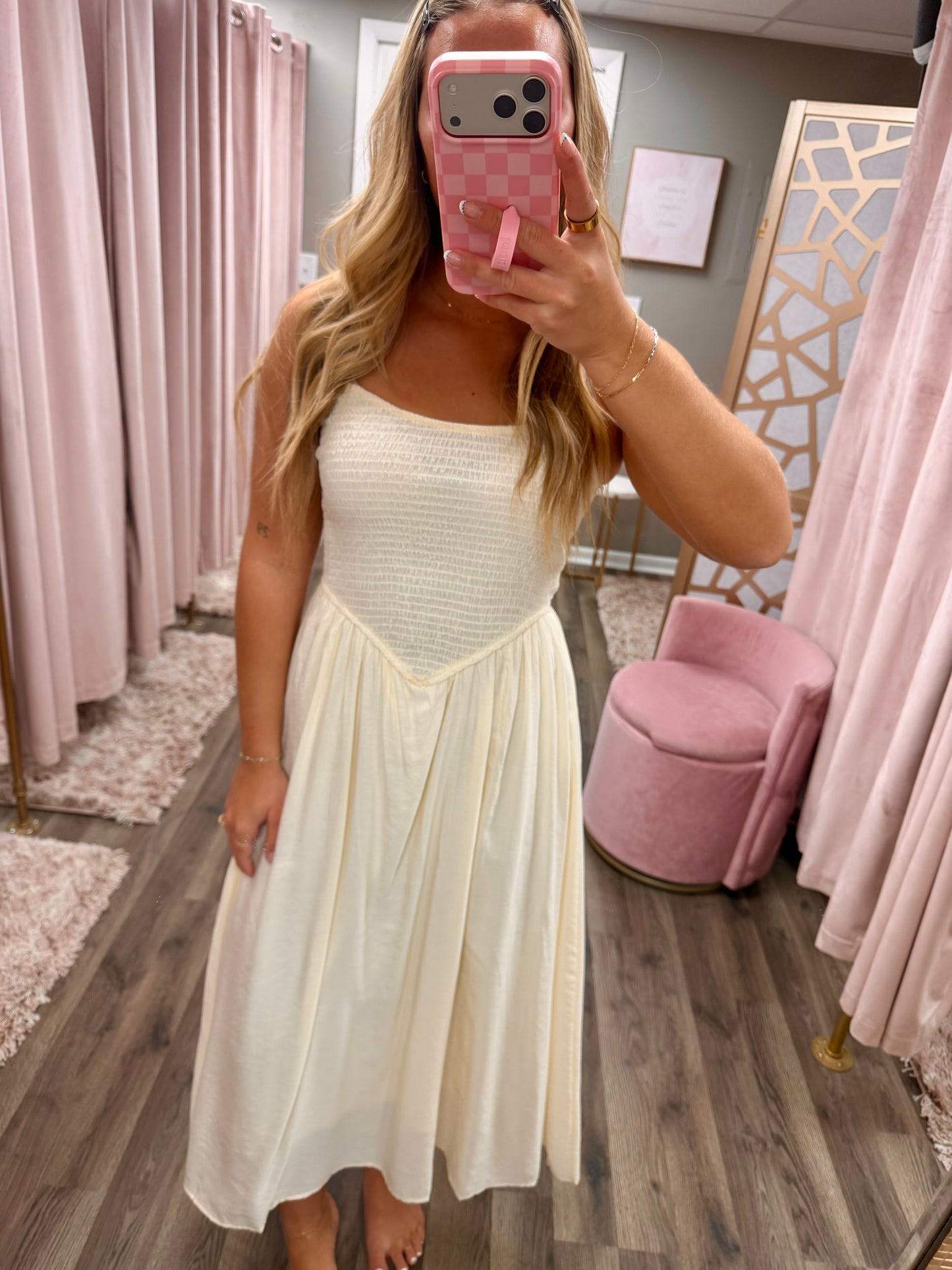 Smocked Spaghetti Strap Midi Dress