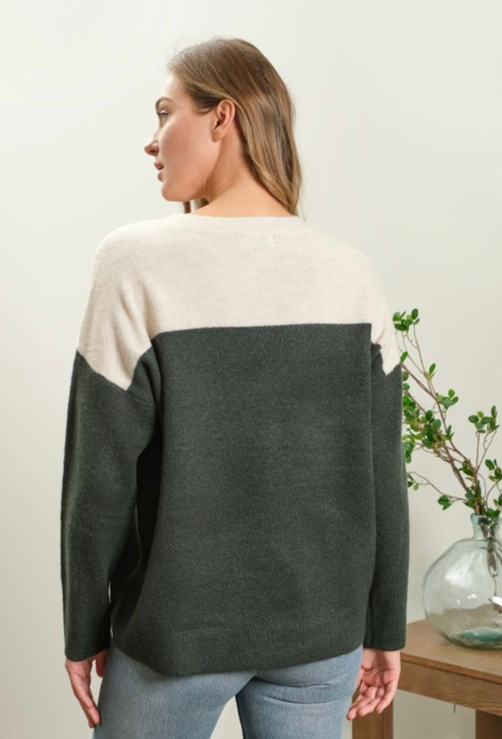 Contrast Knit Pullover Sweater