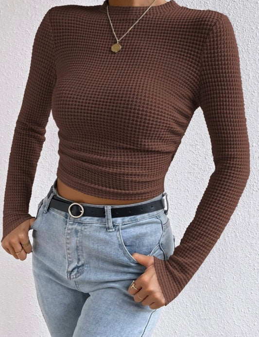 Textured Long Sleeve Cinched Top