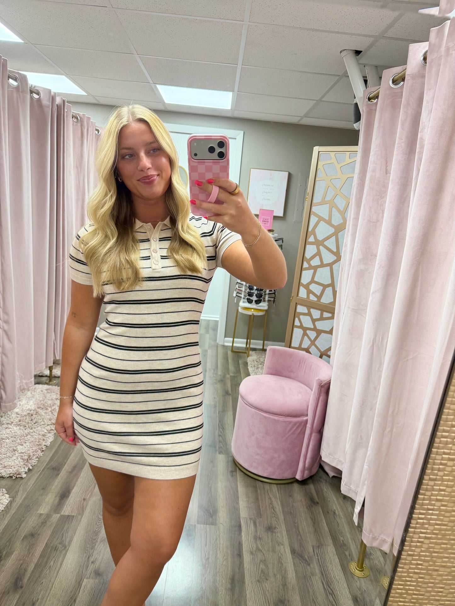 Stripe Collared Mini Sweater Dress