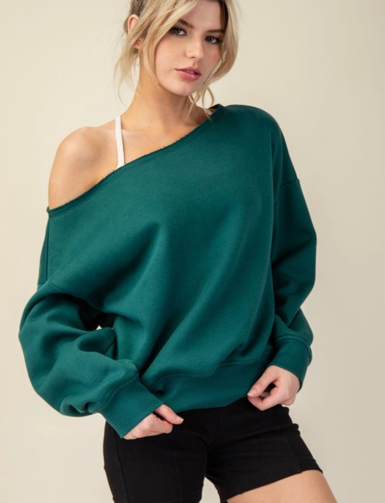 Terry Off Shoulder Fleece Top