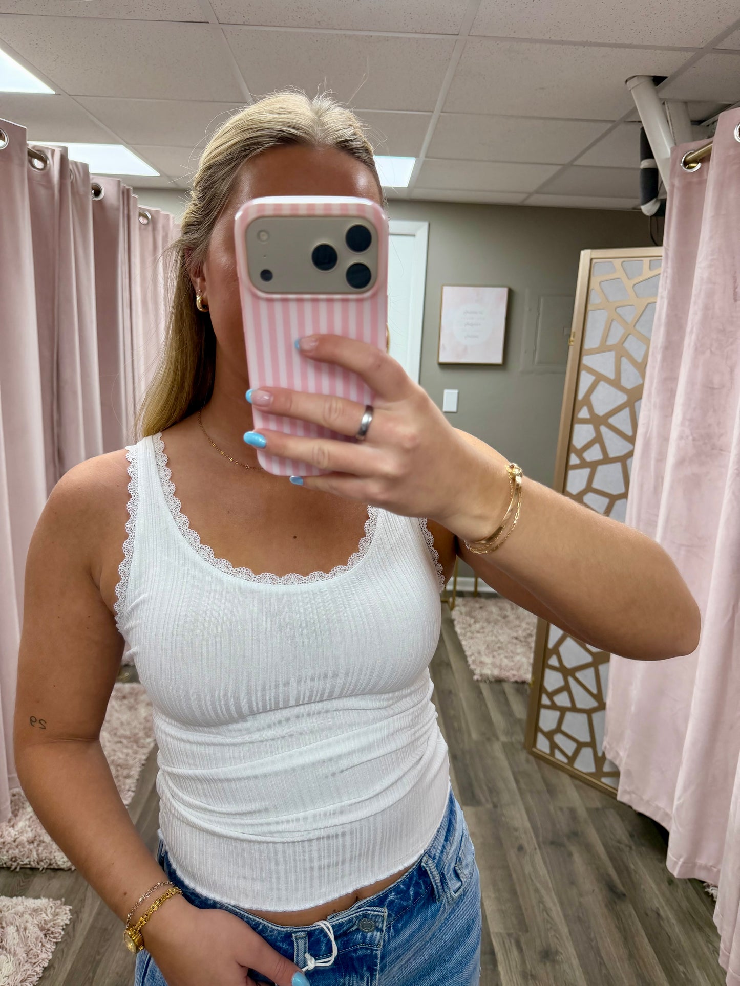 Lace Trimmed Rib Tank