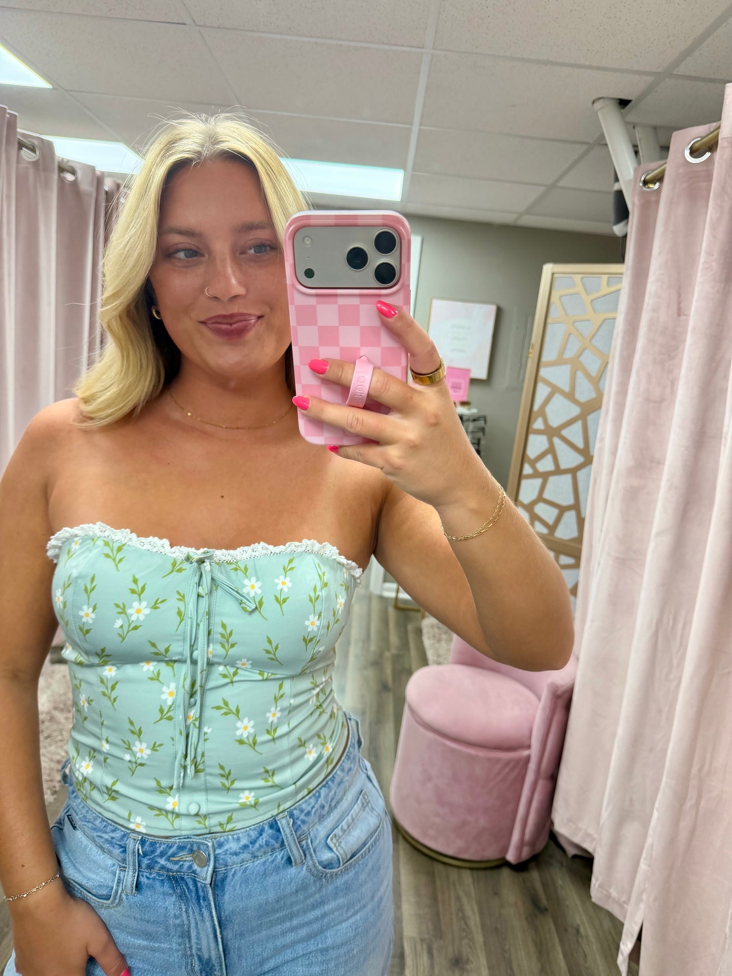 Floral Lace Trim Tube Top