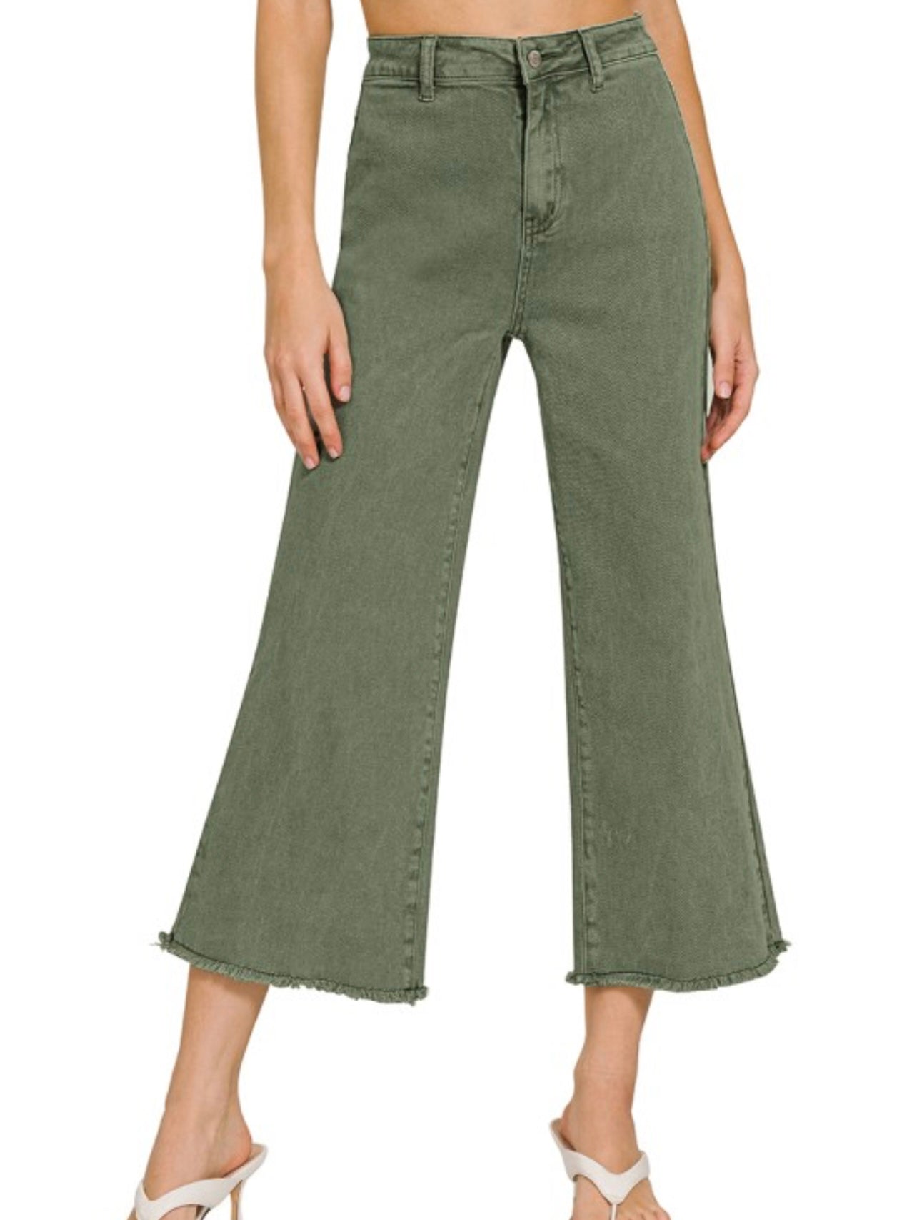 High Waist Fray Hem Straight Jean