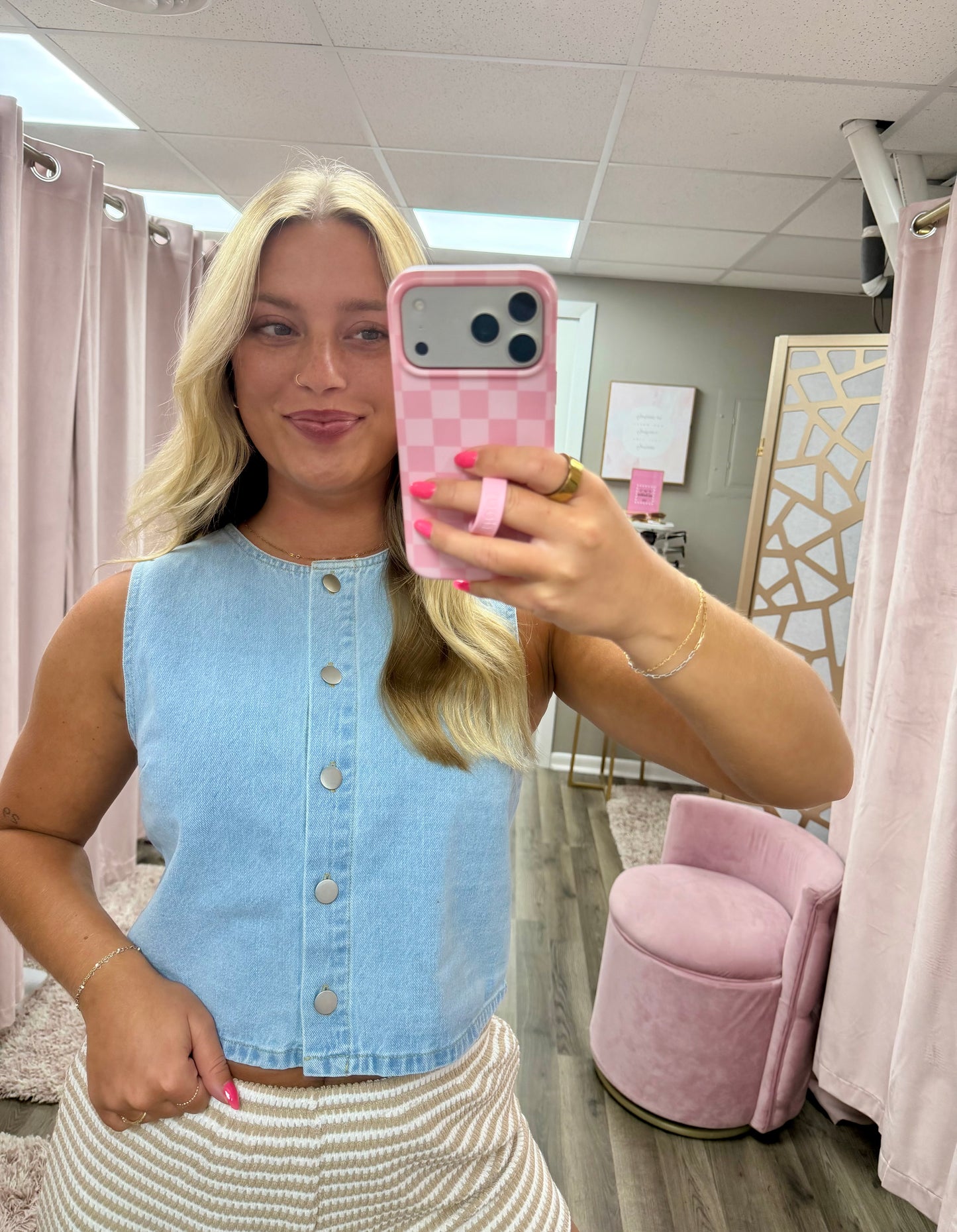 Button Front Denim Vest