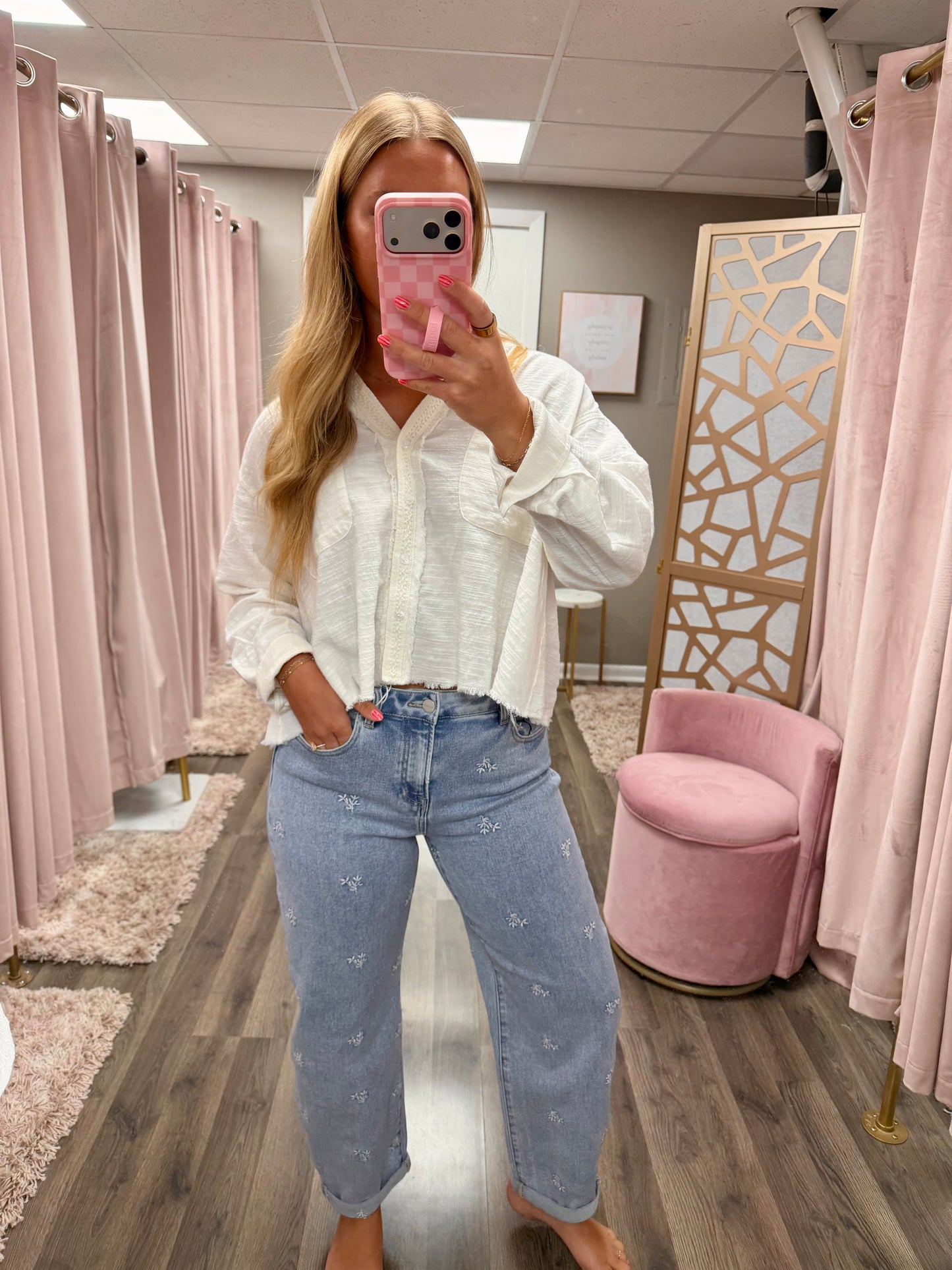 Risen High Rise Embroidered Barrel Jean