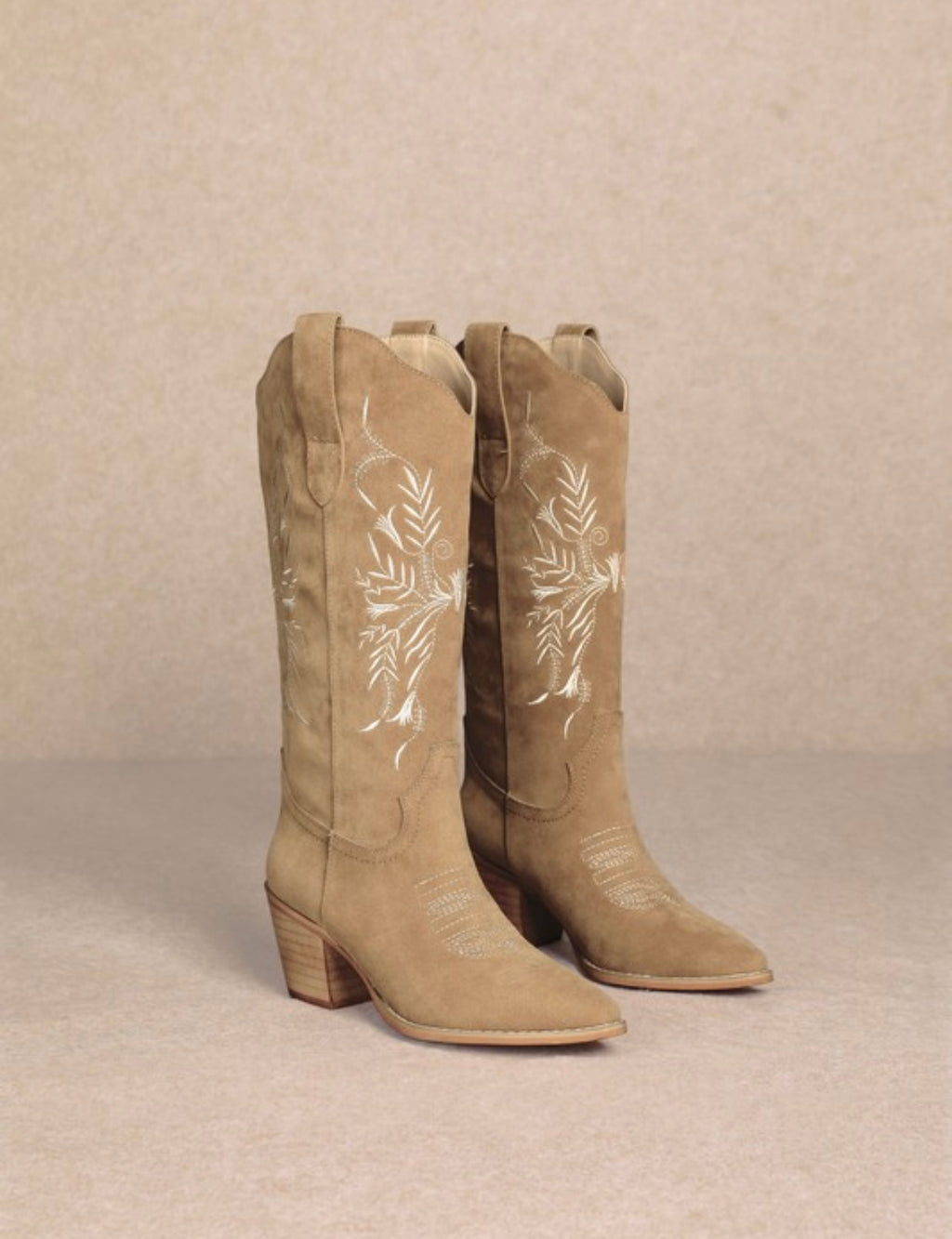 Taupe Floral Embroidered Boots