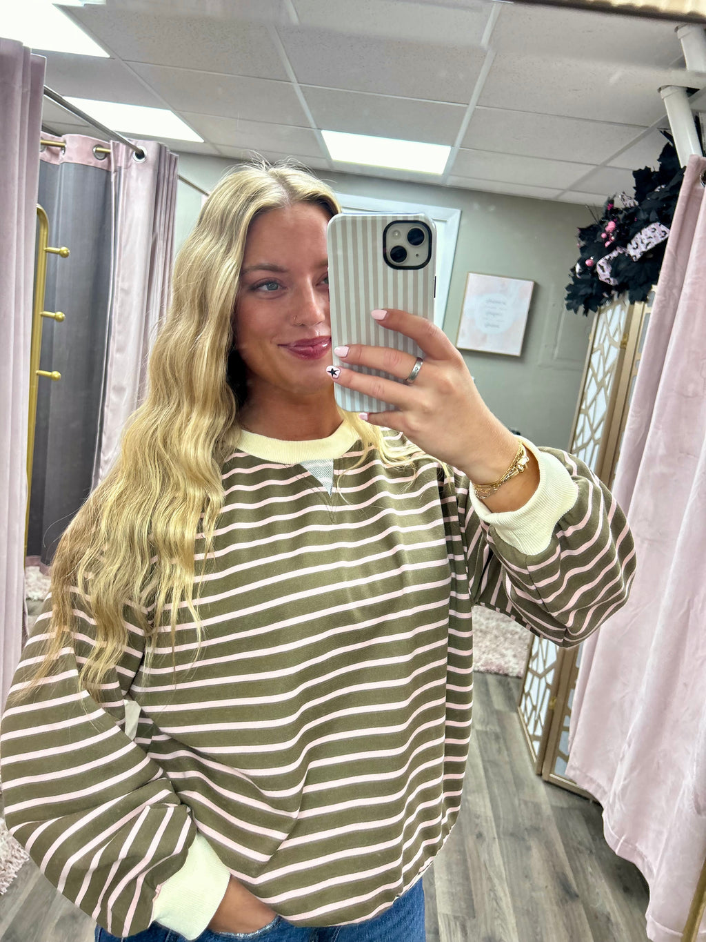 Stripe Terry Sweatshirt Top