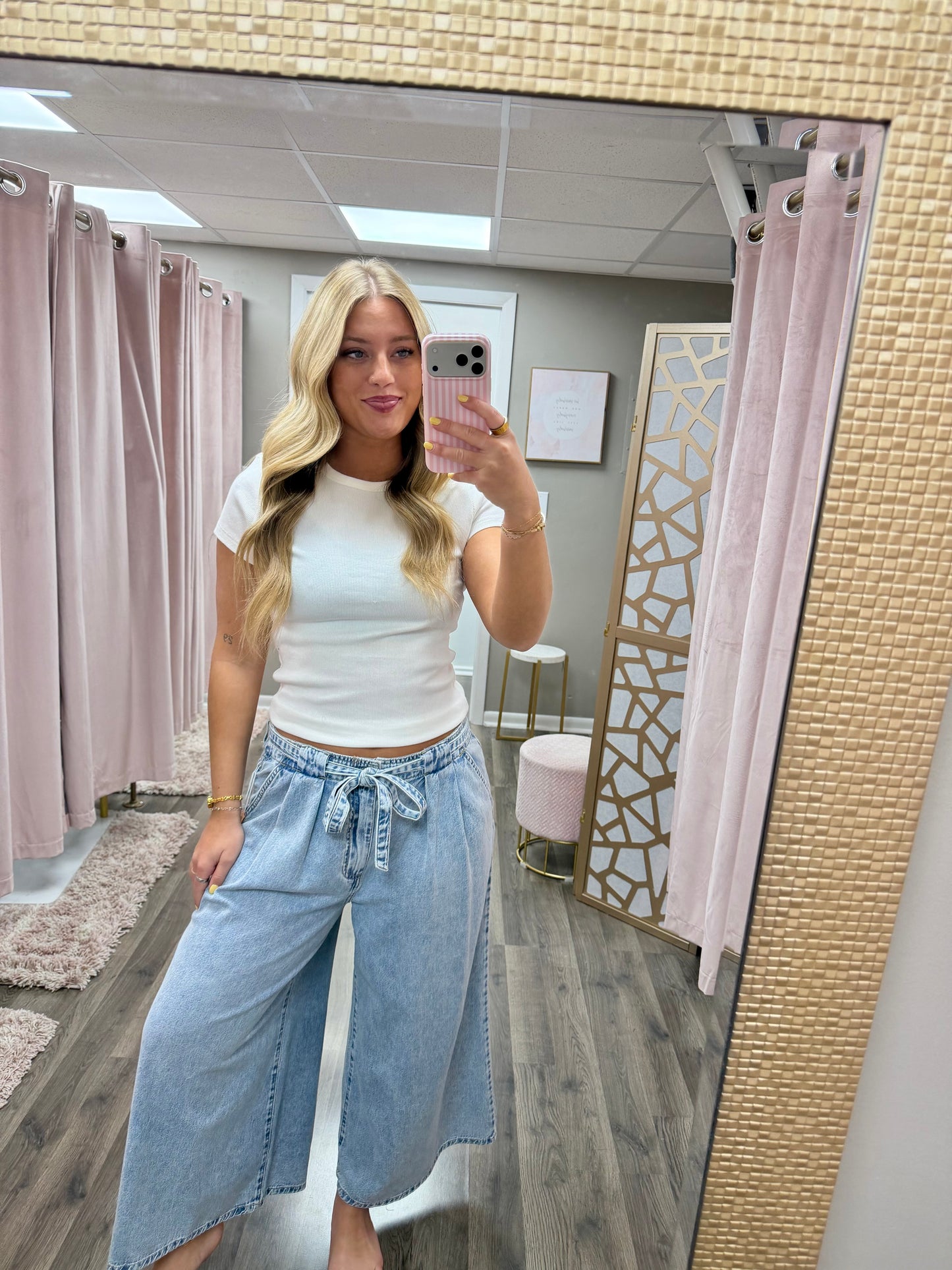 Risen High Rise Wide Tie Belted Jean
