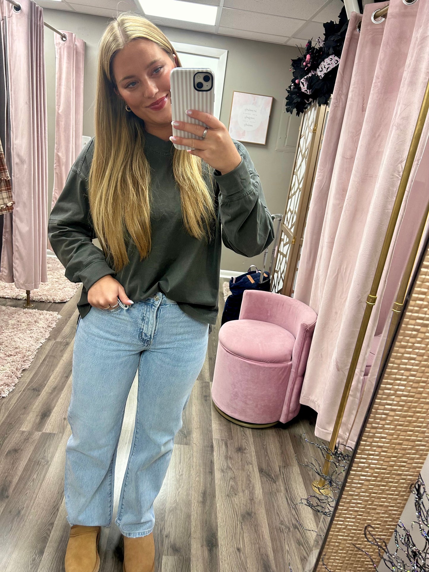 Bayeas Mid Rise Barrel Leg Jean