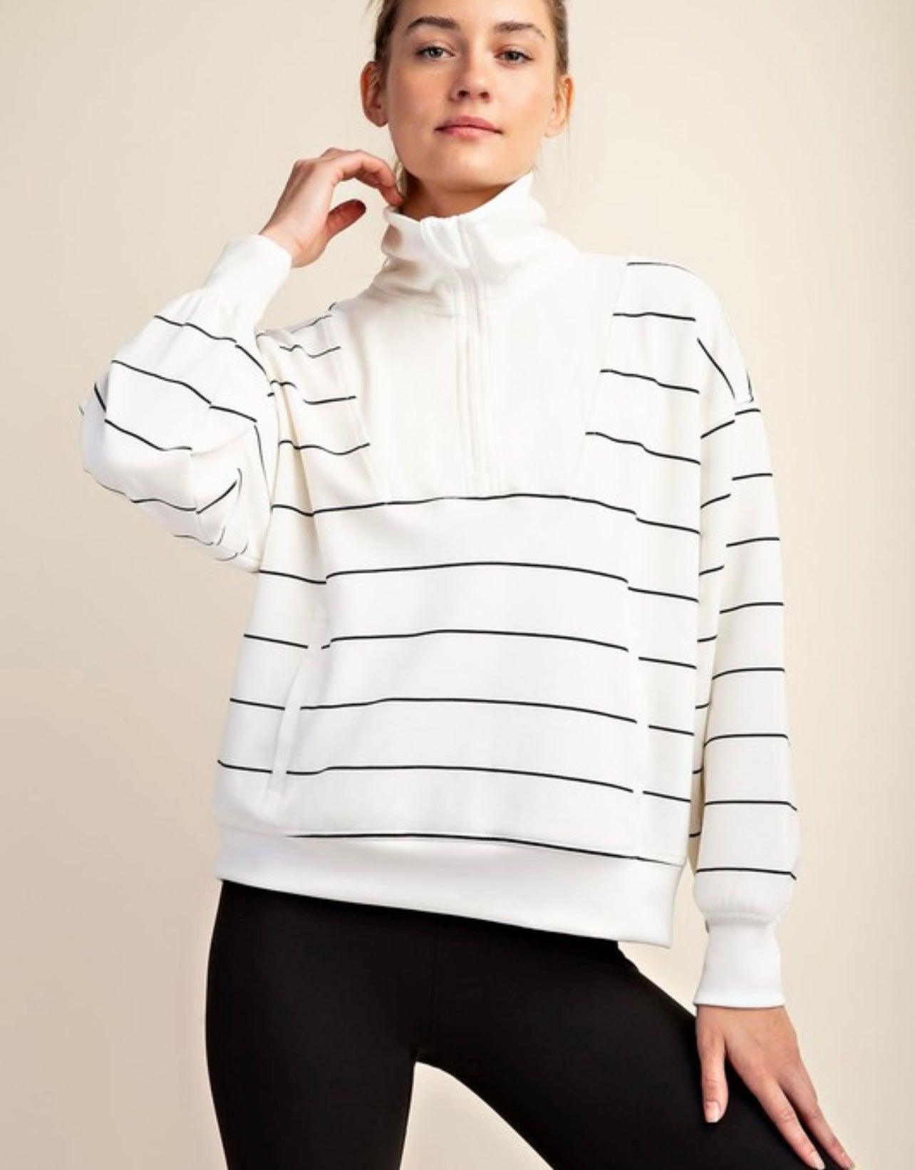 Poly Stripe Quarter Zip Pullover