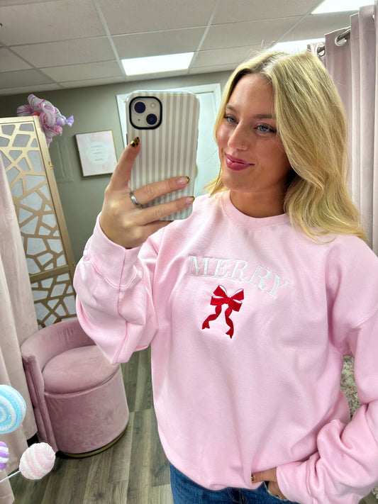 Merry Bow Embroidered Crewneck