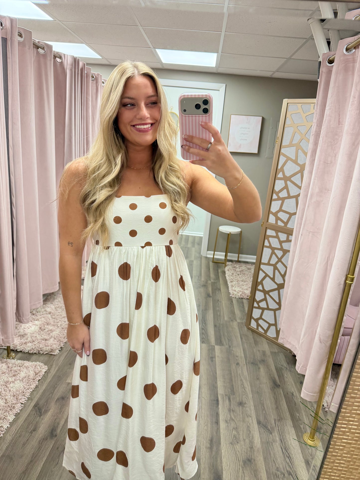 Polka Dot Spaghetti Strap Midi Dress