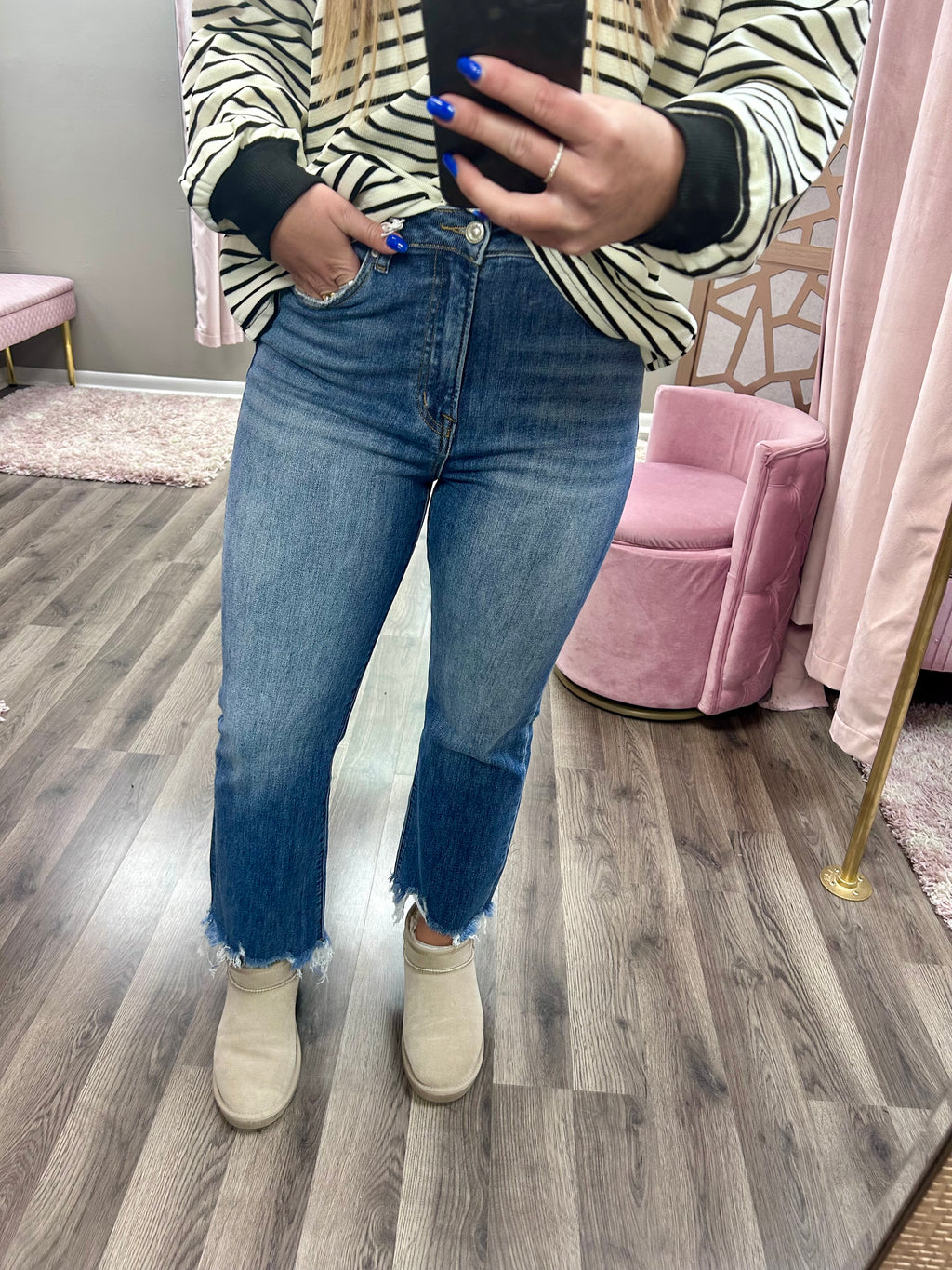 Bayeas High Rise Frayed Hem Ankle Jean