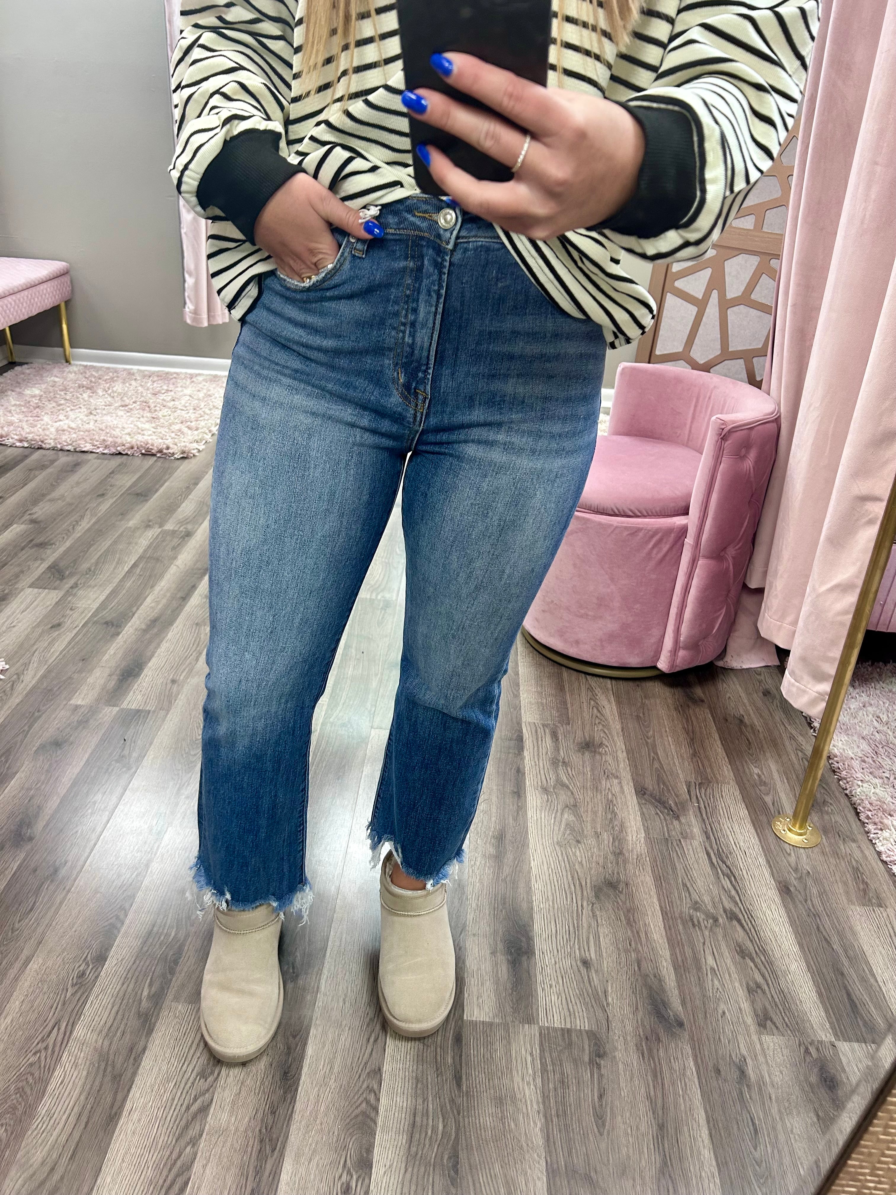 Bayeas High Rise Frayed Hem Ankle Jean