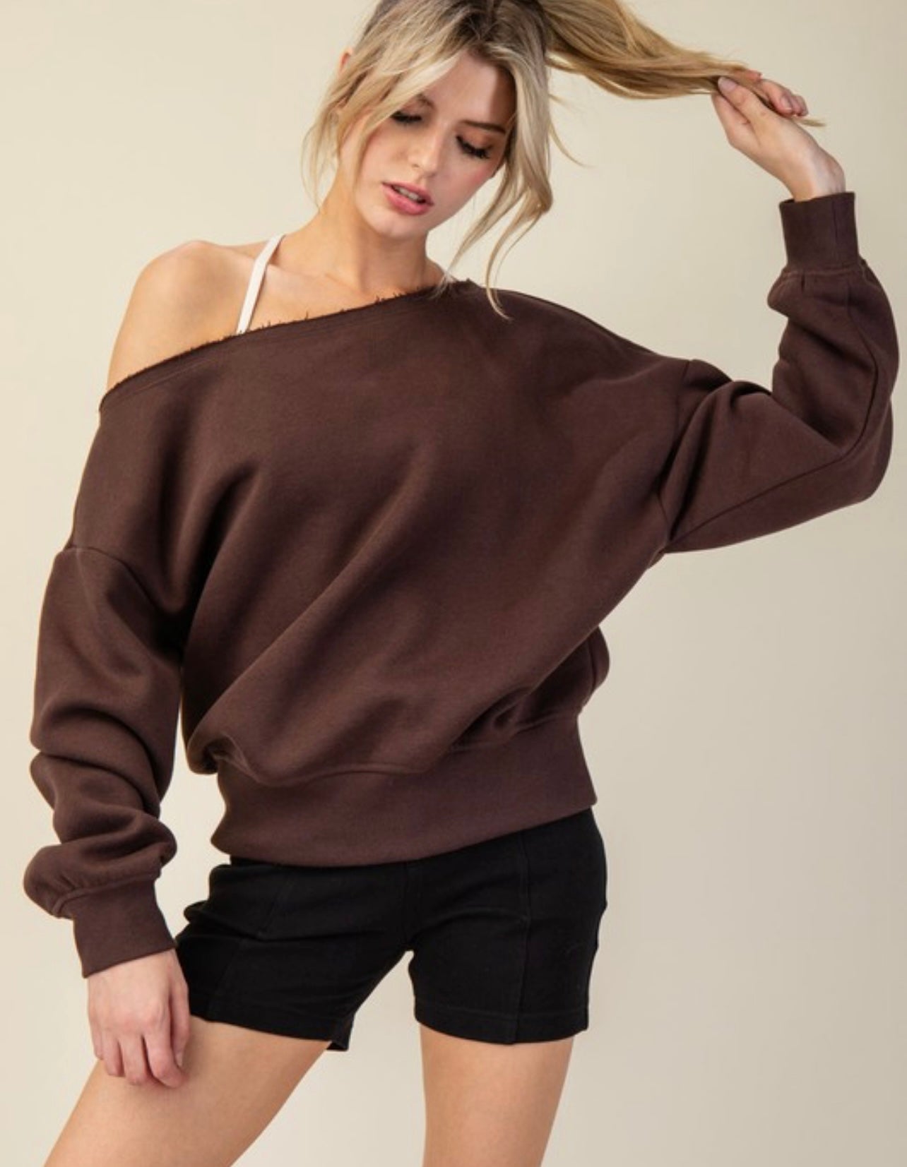 Terry Off Shoulder Fleece Top